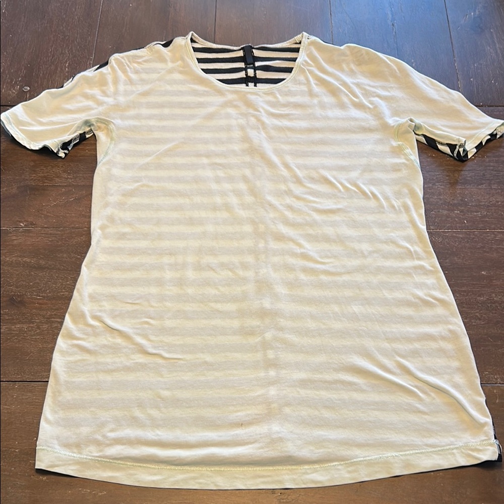 Lululemon Pale Green with Black Stripe Cotton Short Sleeve Top